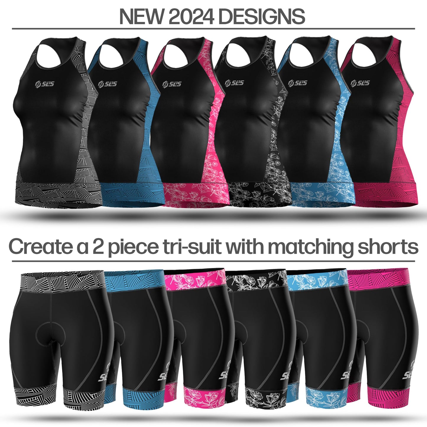 SLS3 Triathlon Top Women - Sleeveless Tri Top Women - Comfortable & Great Fit Triathlon Shirts or Singlet, No Shelf Bra (Iris Blue Floral, Large)