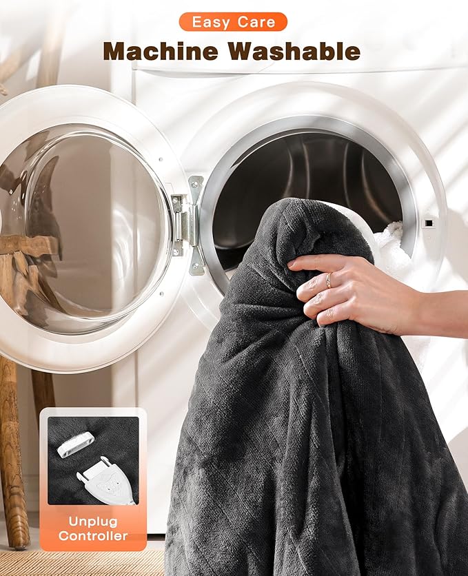 Wearable Heated Blanket - Cozy Gift for Women, Mom, Men| Reversible Flannel & Sherpa Electric Wrap with Pockets & Hood, 6 Heat Levels, 1-4H Timer, ETL Safe, Machine Wash, 50"x70" Grey