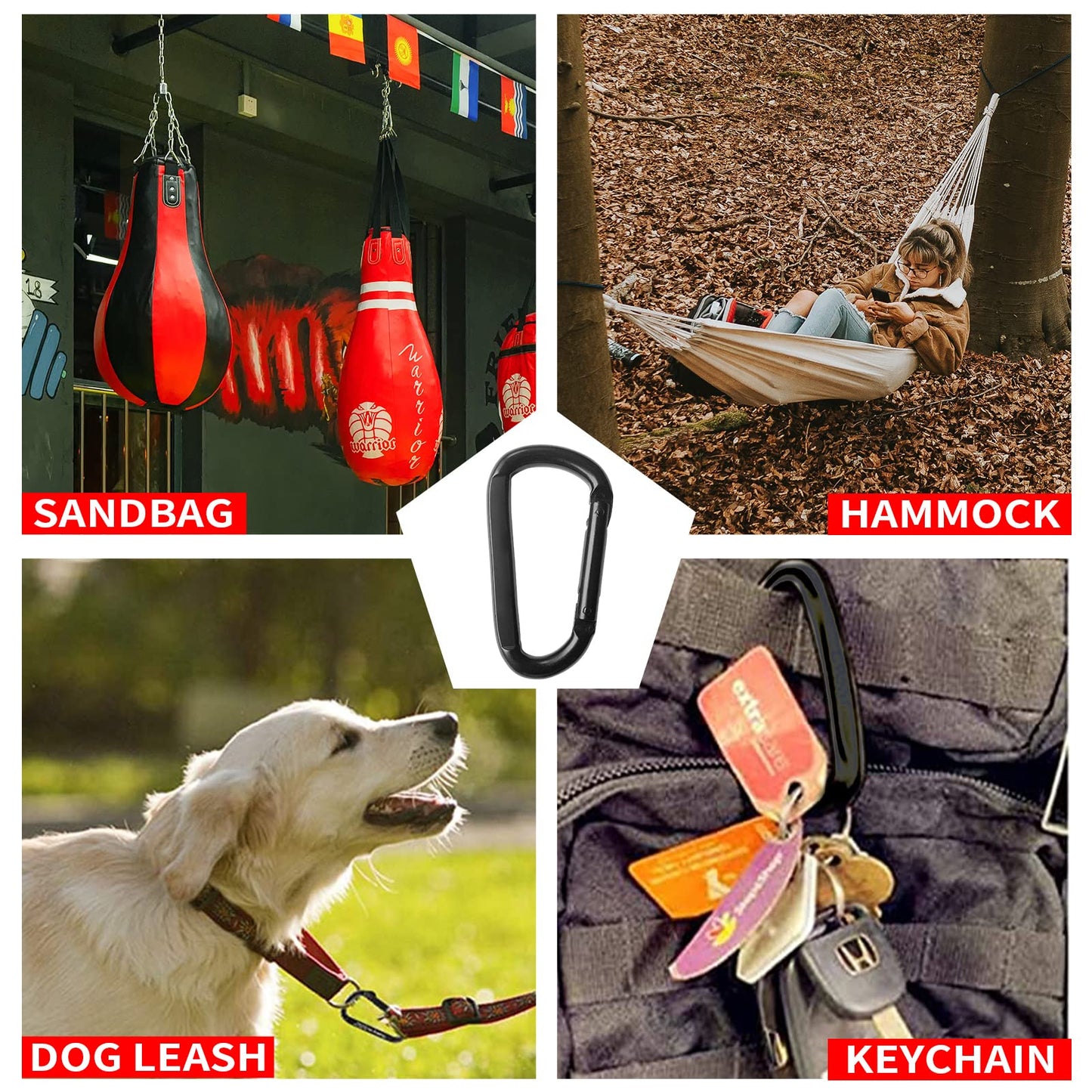 Carabiner Caribeener Clips, 3" Heavy Duty Carabiner for Hammocks, Camping Accessories, Hiking, Keychains, D Shaped Spring Hook Carabiners for Dog Leash, Harness and Key Ring, 880lbs, Black(2 PCS)