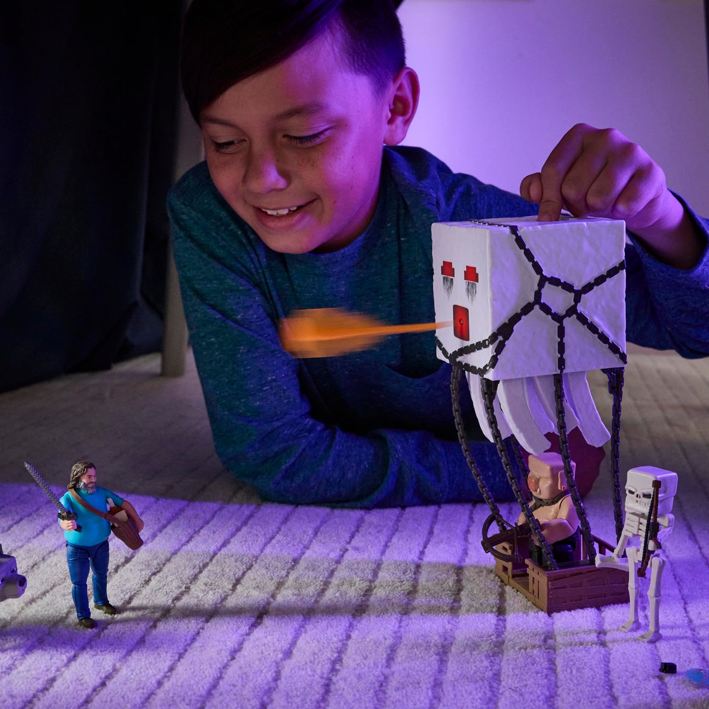 Mattel Minecraft Action Figure Set, Blast Attack Ghast with Lights, Sounds, Launcher & Projectile, Plus Piglin Warrior Inspired by the Movie, JFB69