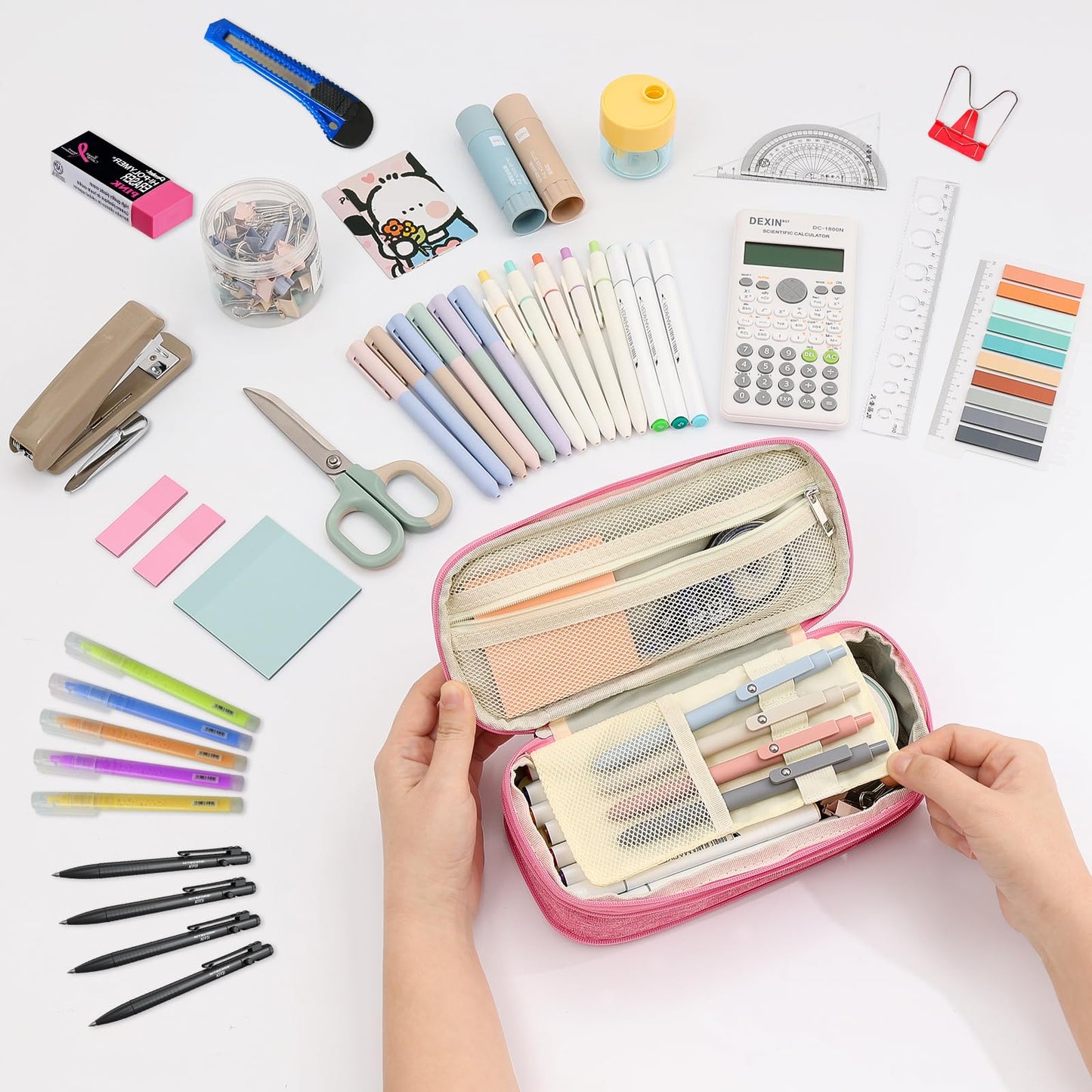 GIFTOXO Pencil Case for Girls Women, Back to School Supplies, Preppy Pencil Case, Large Initial Pencil Pouch with Zipper, Cute Pencil Bag, Aesthetic Pen Case Box for Kids Teen Girls - A(Pink)