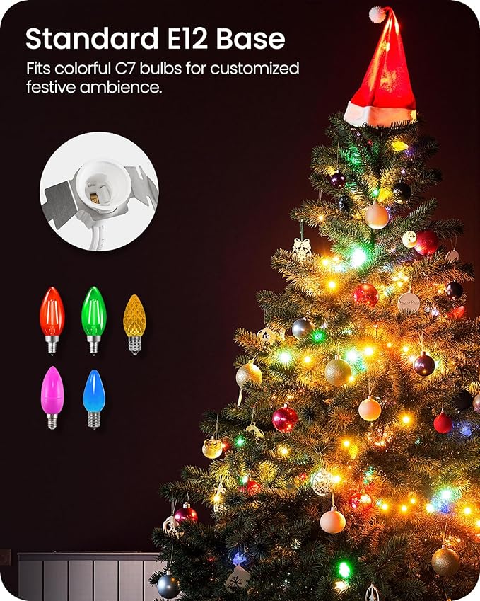Christmas Village Lights, Decoration String Lights, Warm White, for Christmas Snow House, Pumpkin Crafts, Holiday Decoration, 6Ft with 1 C7 LED Bulb, 4Pack W06VLP405
