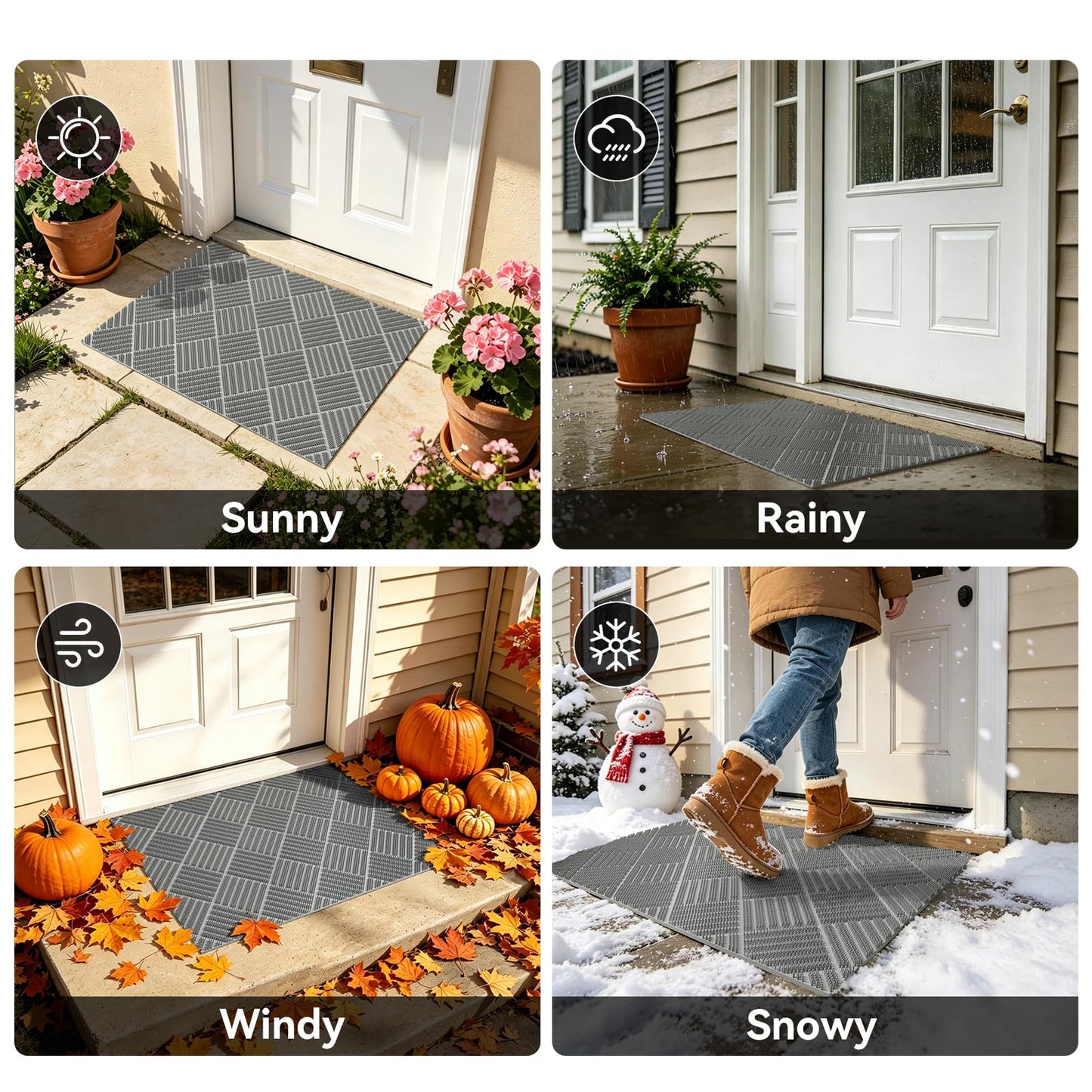 QiCaiJia Front Door Mat Outside Entrance Rubber 24''x36'', Non Slip Rubber Backing,Welcome Floor Doormat, All Weather, Porches Entryways Mudrooms Kitchens Grey