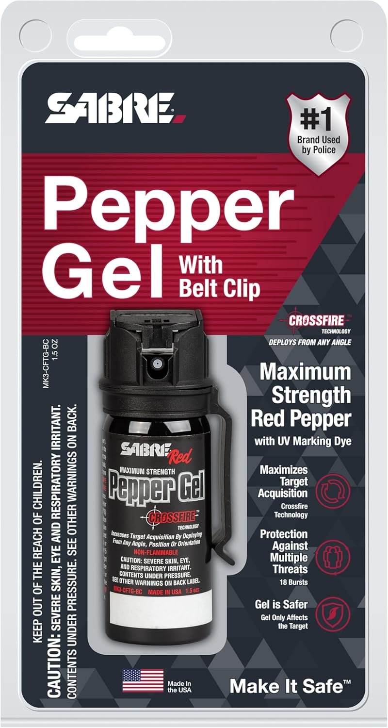 SABRE Crossfire Pepper Gel - Max Police Strength OC | Deploys At Any Angle, 1.5 fl oz