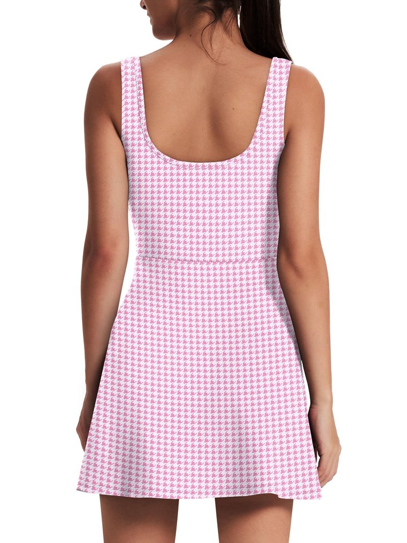 OFEEFAN Womens Athletic Dress Tennis Golf Bodycon Workout Active Skort Summer Clothes Casual Graduation Concert Date Spring Outfits Pink Houndstooth XL