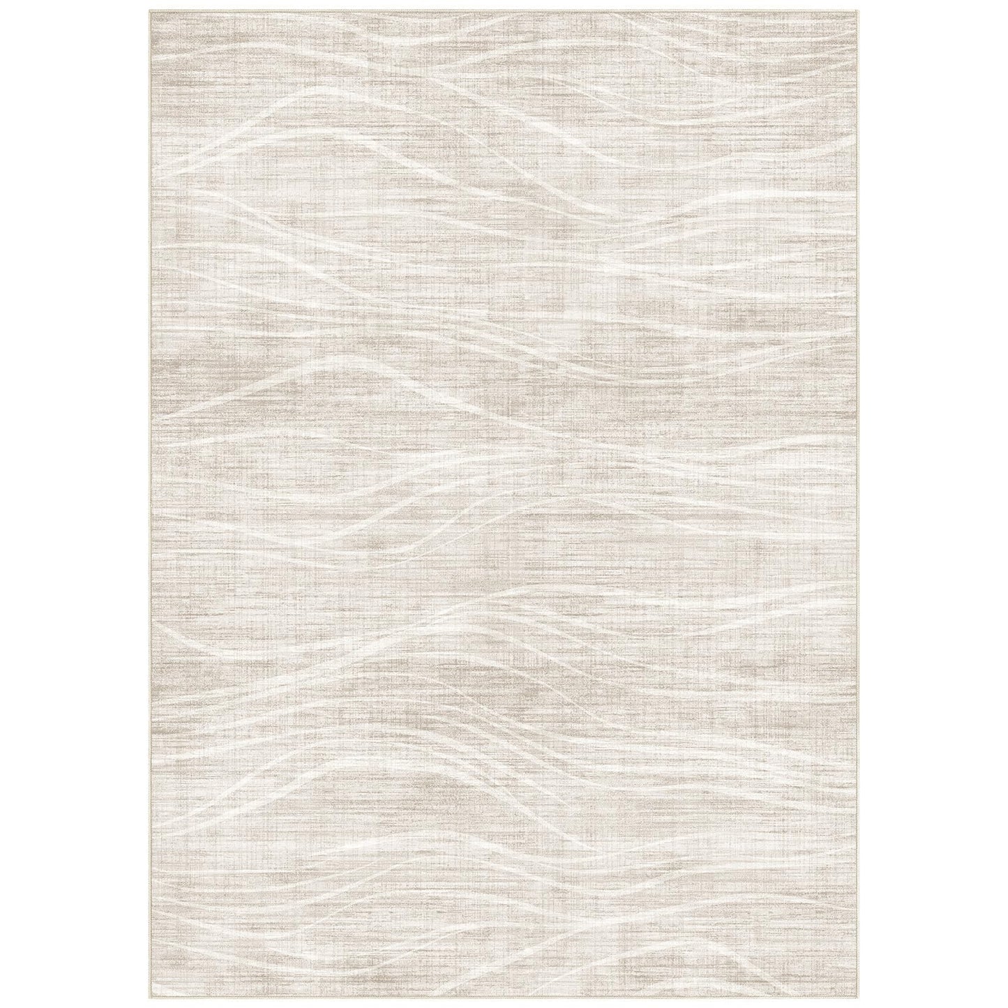 WITSHOCK Washable Rugs 8x10 Modern Area Rugs, Thin Rug for Living Bedroom Dining Room Nursery Kitchen Office, Wave Striped Rugs Indoor Carpet Soft Non Slip Stain Resistant Home Decor, Beige