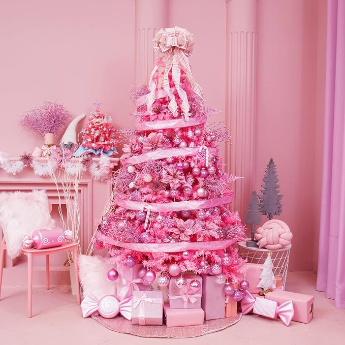 SY CRAFT 86 Pieces of Assorted Shatterproof Christmas Ball Snowflake Ornaments Seasonal Decorative Hanging Ornament Set with Hand-held Gift Package for Xmas Tree Decorations (86PCS, Pink)