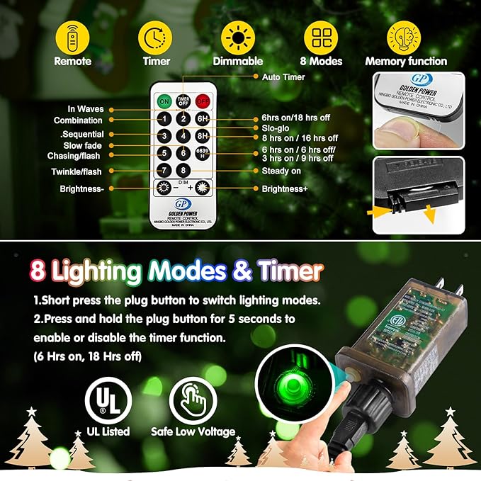 KNONEW 400FT Outdoor Christmas Fairy Lights Plug in,1200 LED String Lights Outdoor Waterproof 8 Modes Memory Times for Wedding Bedroom Walls Garden Trees Decoration(Green)