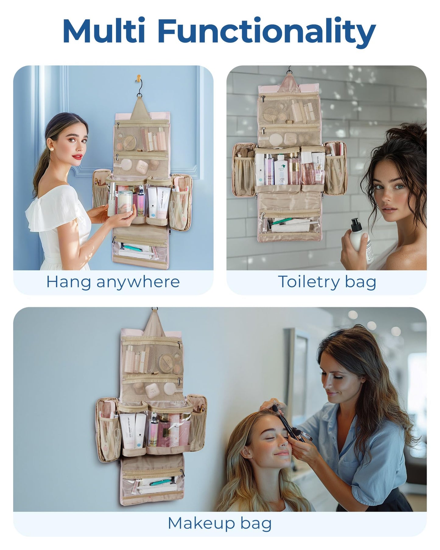 BAGSMART Travel Toiletry Bag, Extra Large Full-open Hanging Toiletry Bag for Women, Puffy Cosmetic Makeup Bag Organizer with Handle for Accessories, Essentials, Toiletries (Black 13''L)