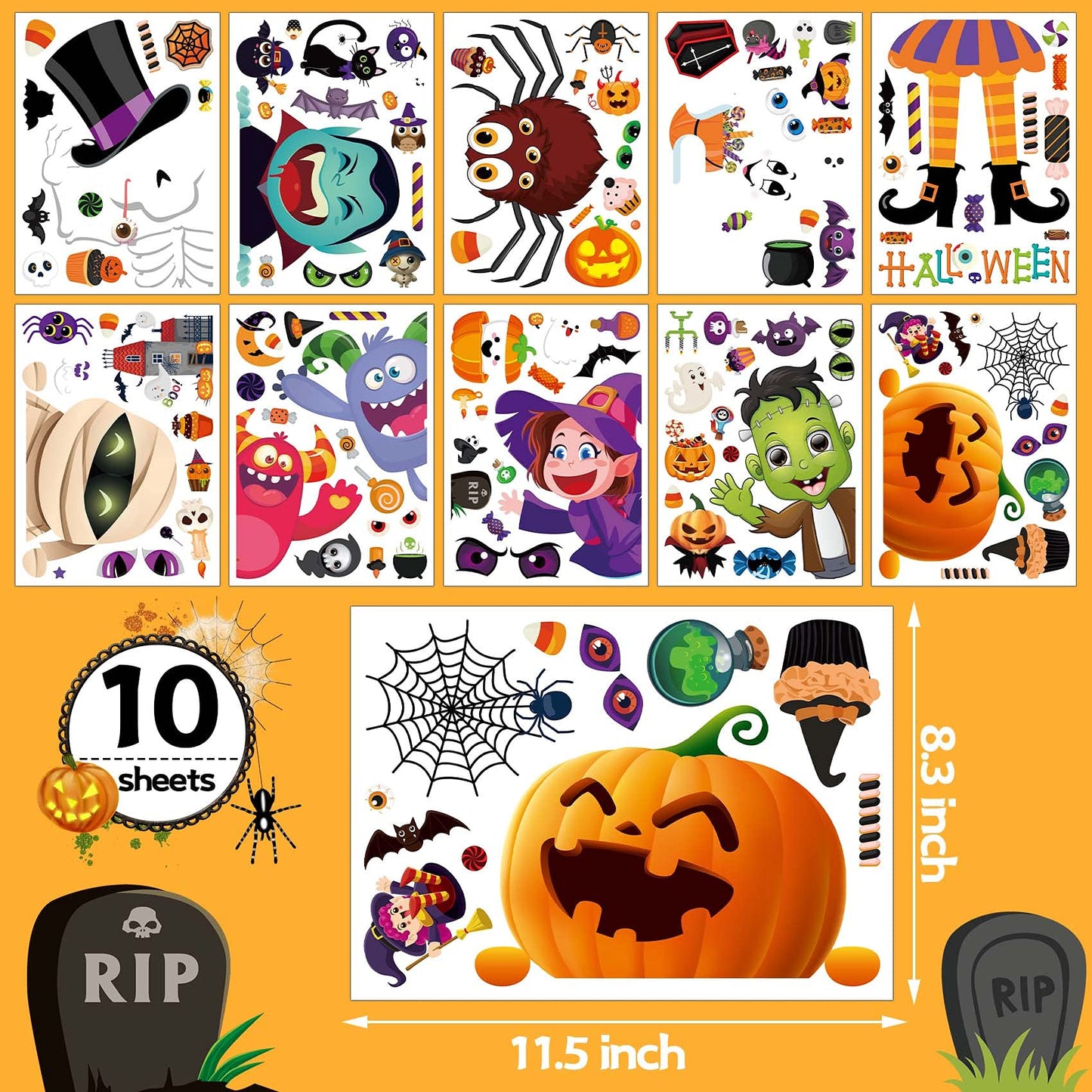 BAYLAY Halloween Window Clings - 10 Sheets Halloween Window Decorations Double Sided Hallowee n Window Stickers