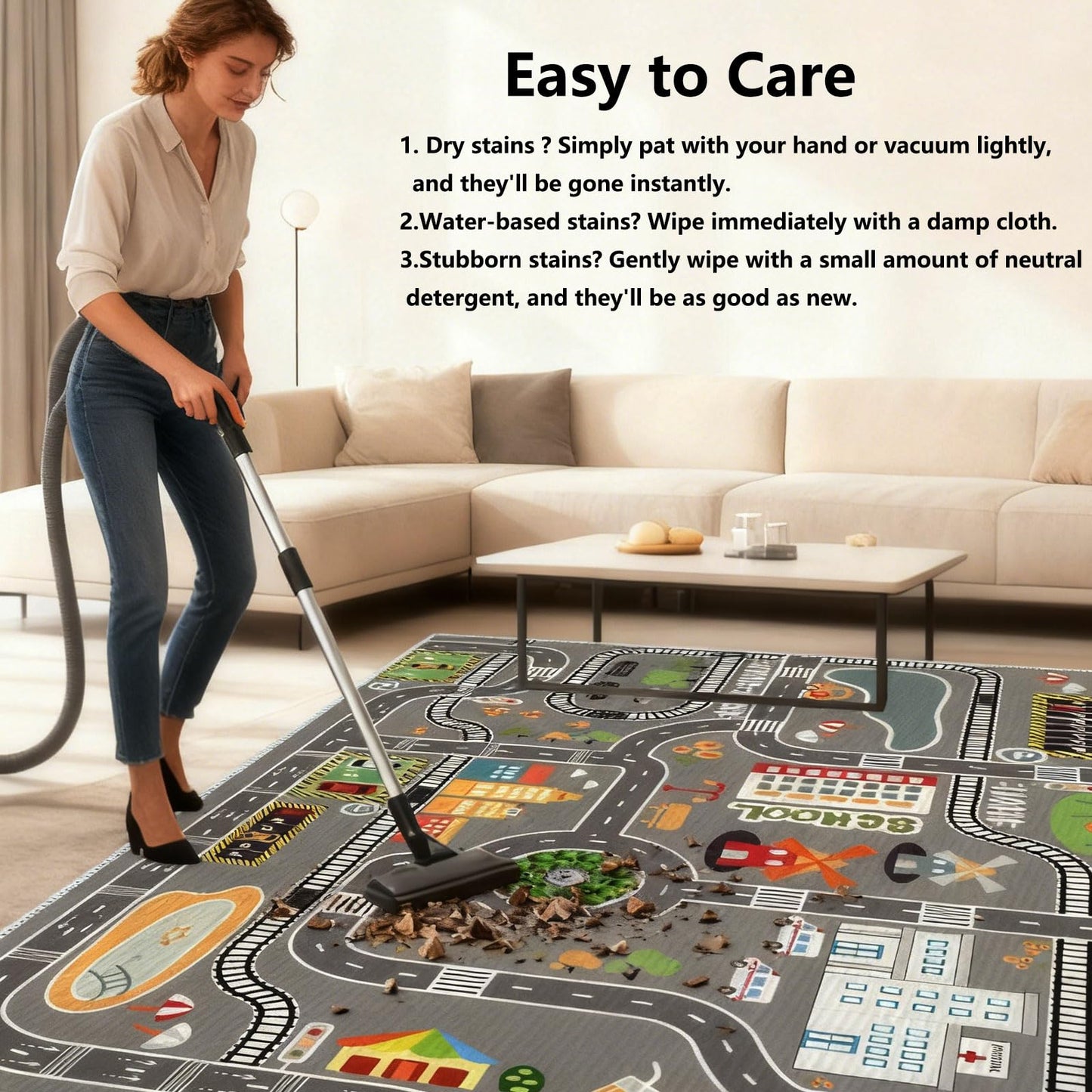 Car Rug Play Mat Road Rug,Kids Carpet Playmat Rugs City Life Great for Playing with Cars and Toys,Children Educational Race Track Rugs with Non-Slip Rubber Backing for Playroom Bedroom Classroom