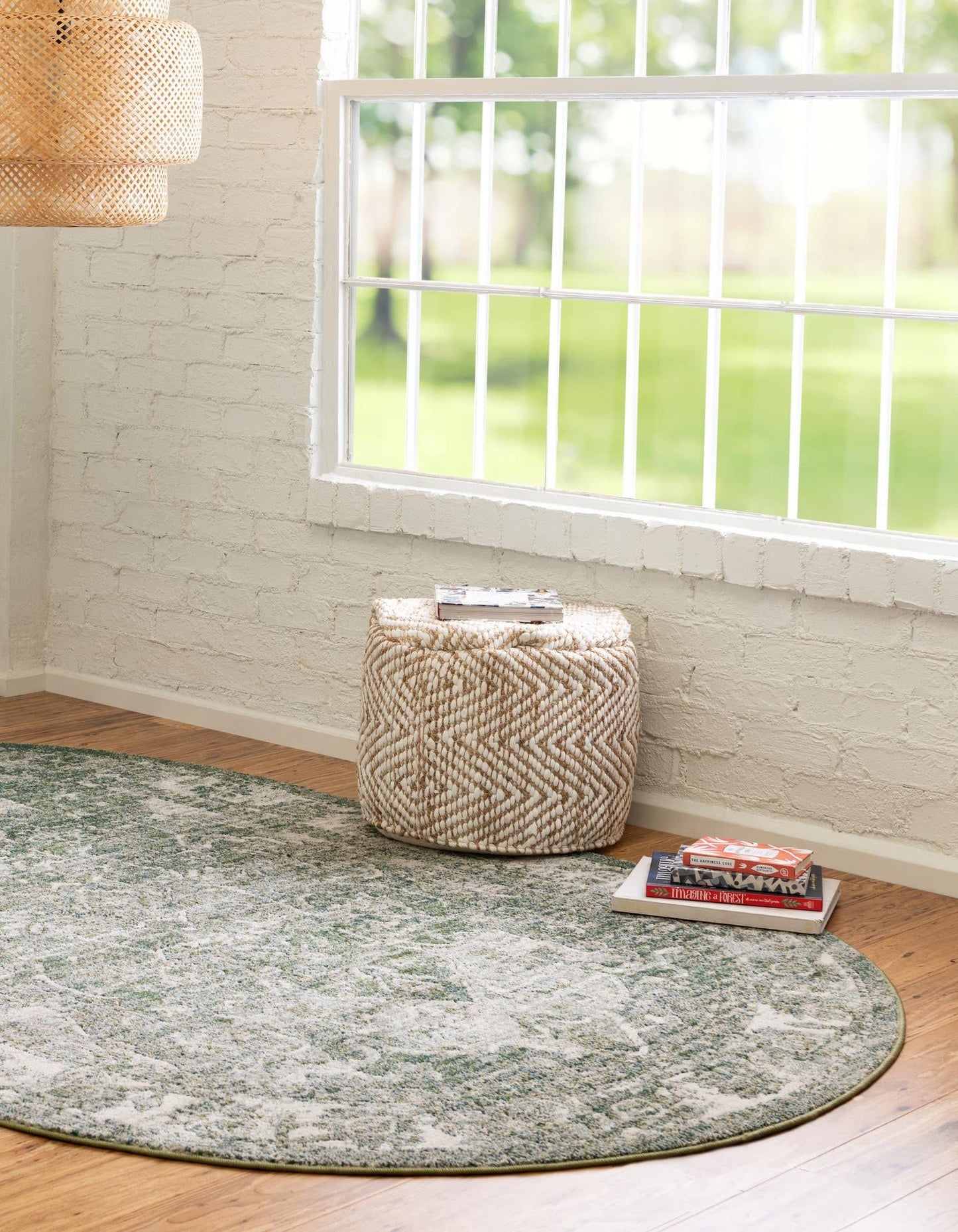 Unique Loom Isabella Collection Area Rug - Adjani (4' 1" x 6' 1" Oval, Green/ Ivory)