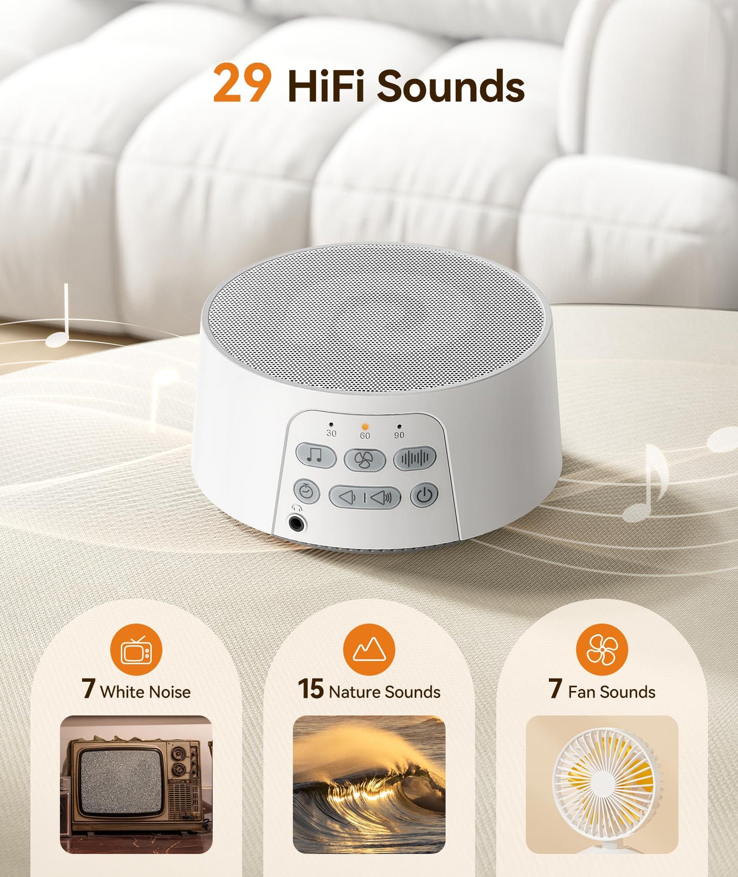 Dreamegg White Noise Sound Machine for Adults Sleeping, D3 Pro Sound Machine for Baby Adults, 29 HiFi Sound, Battery/Adapter, Portable Sound Machine for Sleeping, Sound Therapy for Home Office Travel