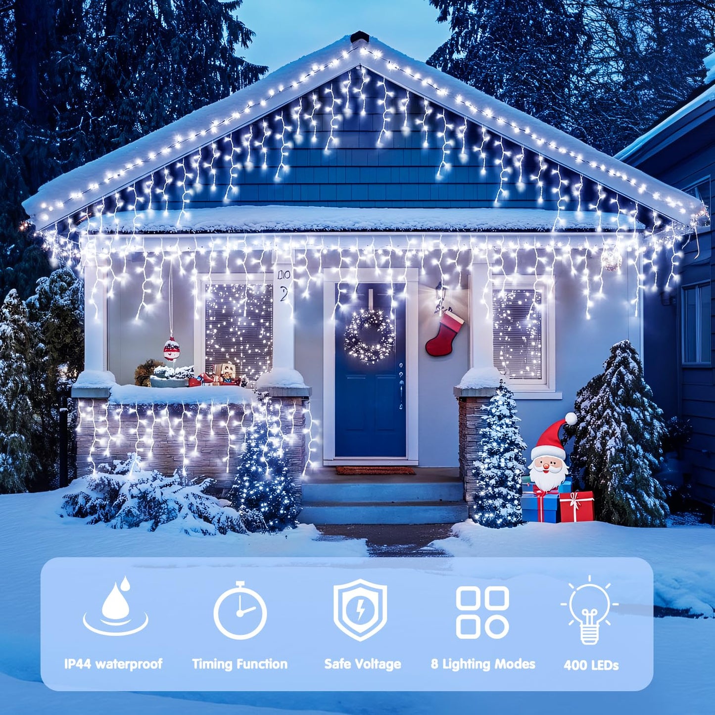 JMEXSUSS 400 LED White Christmas Icicle Lights, 38.8ft Connectable Icicle Lights for Outside Outdoor Indoor Plug in, String Light for House Patio Party Room Holiday Christmas Decorations