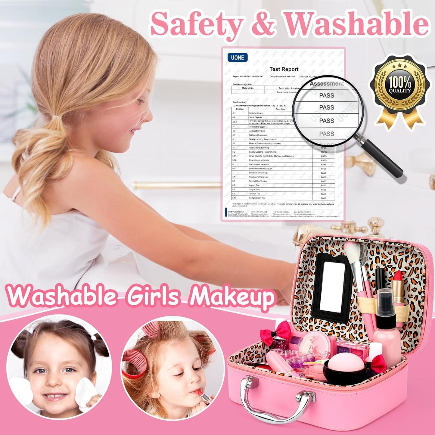 Flybay Kids Makeup Sets for Girls, Children’s Washable Makeup Kit Girl Toys, Pretend Play Girls Make Up Set with Realistic Tools Christmas Birthday Gifts for Girl Ages 4-9