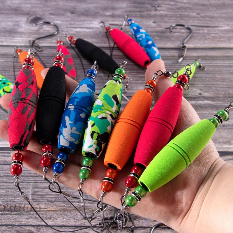 Alwonder 5-Pack Catfish Float Rigs, Catfishing Tackle Bobbers High Buoyancy Body with 8/0 Circle Hooks, Green Chunky Rigs Catfish Equipment Cat Fishing Gear Rig for Bank Fishing