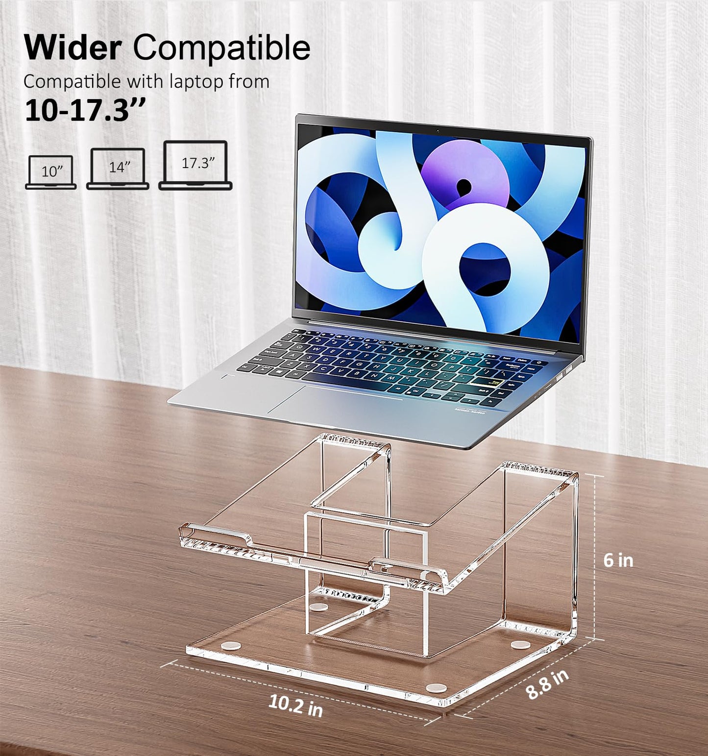 FUCDTEFC Acrylic Laptop Stand for Desk, Laptop Riser for 10-17.3 Inch Laptops, Ergonomic Computer Stand Holder Compatible with Macbooks and Notebooks- Clear