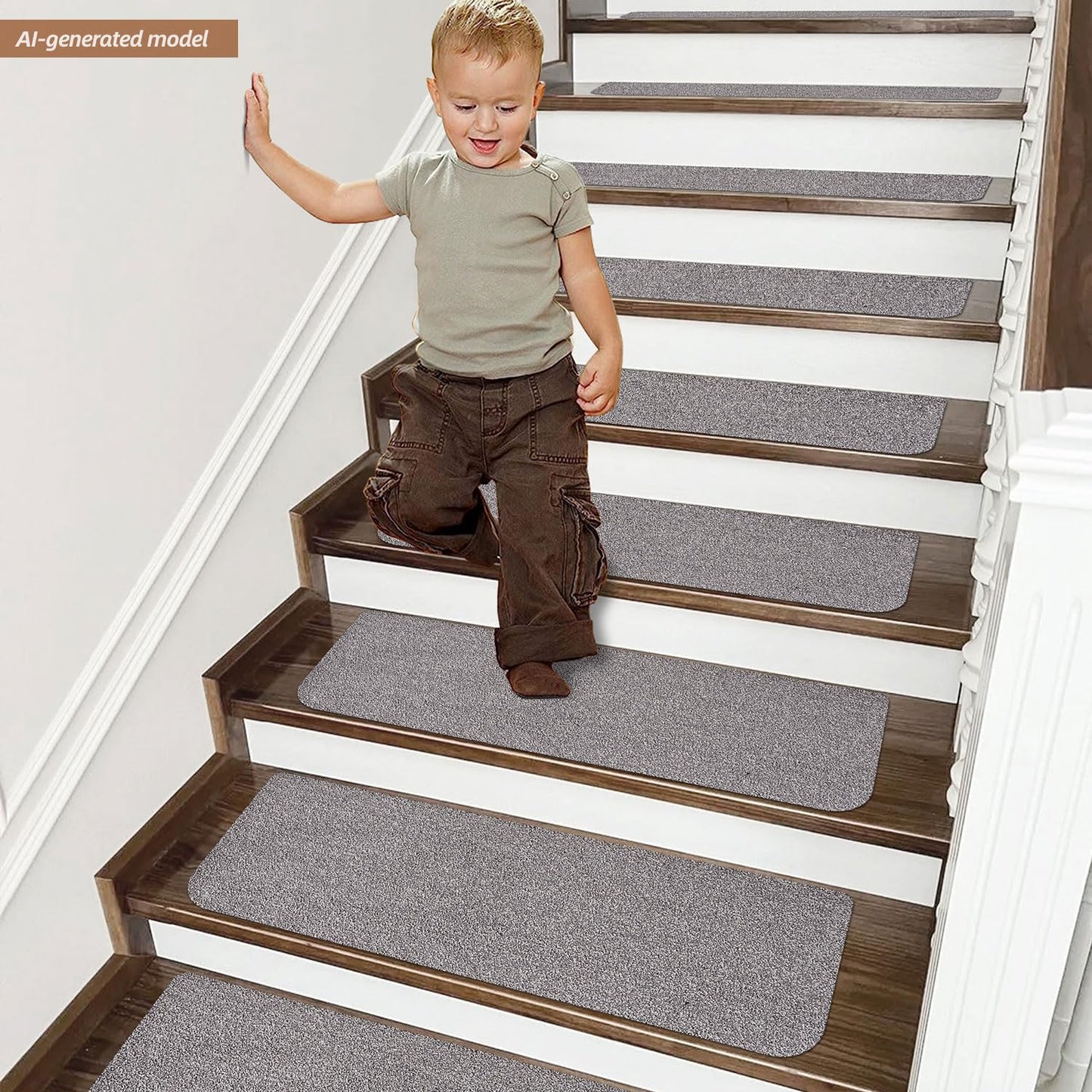 COSY HOMEER Stair Treads Non-Slip Carpet Mat 28inX9in Indoor Stair Runners for Wooden Steps, Stair Rugs for Kids and Dogs, 100% Polyester TPE Backing 4pcs,Grey,Protect Floor