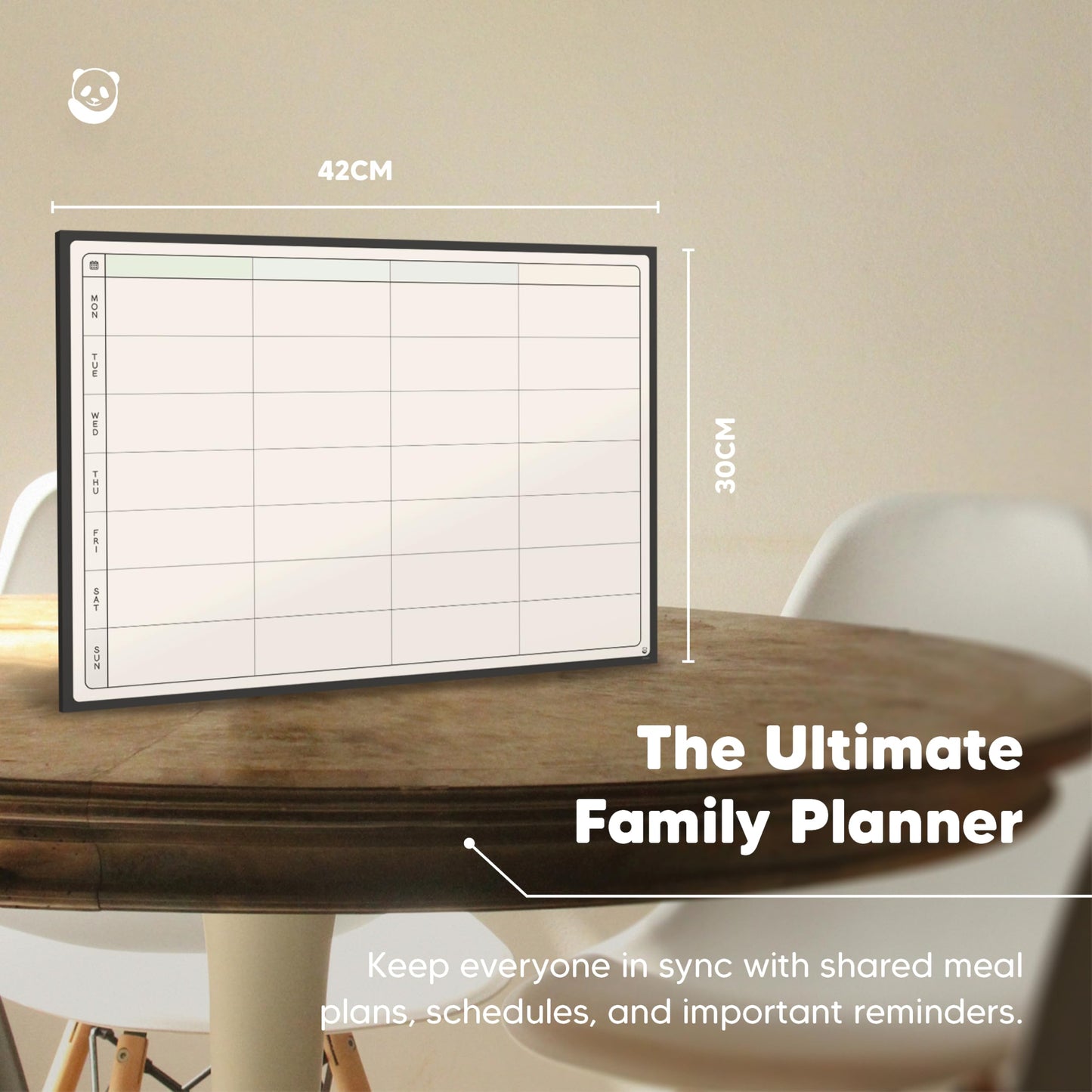Smart Panda Weekly Planner Whiteboard - Magnetic Meal and Family Planner for Fridge - Chore Chart and Calendar - A3 Size