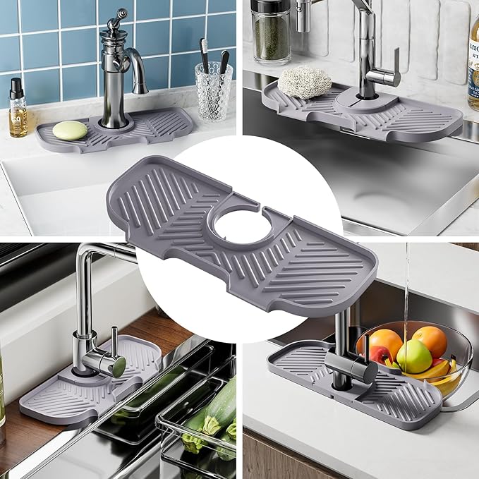 2 Pack Faucet Mat for Kitchen Sink,6° Slope Sink Splash Guard,Splash Guard for