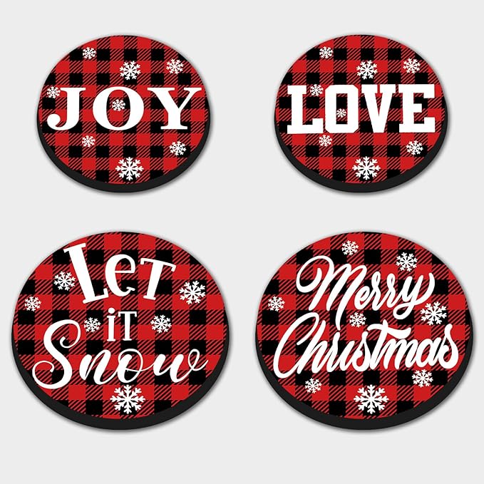 Xmas Decor Electric Stove Burner Covers,4 Pcs Halloween Decor Round Stove Burner Covers,8 Inches and 10 Inches,Gas Stove Burner Cover,Metal Cooktop Red Black Grid Decorative,Home Decor,Kitchen Decor
