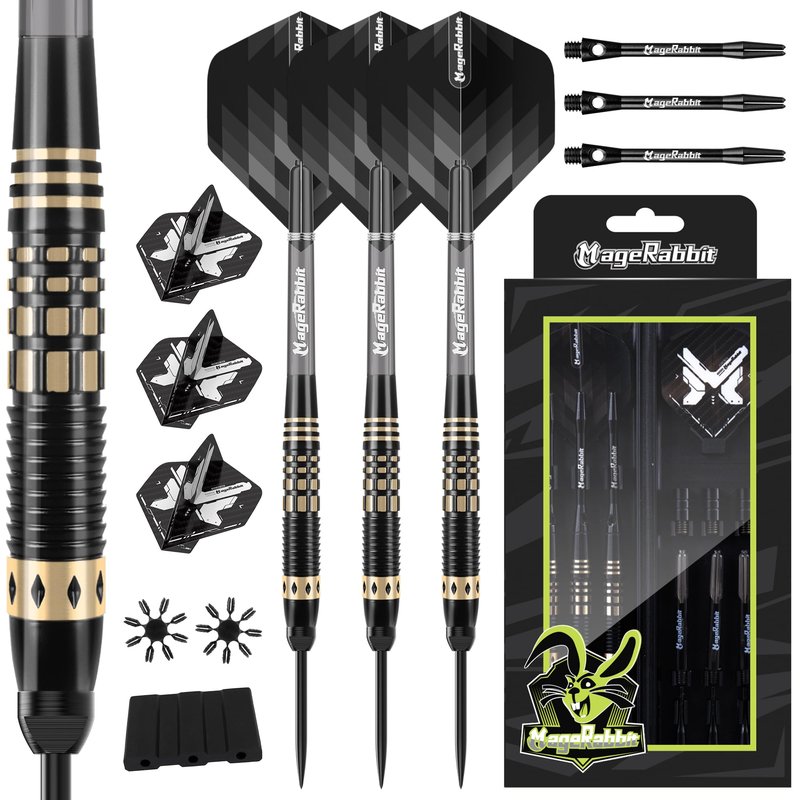 MageRabbit Steel Tip Darts Set 3 Pack, Copper Barrel Metal Tip Darts with Aluminum Shafts, 6 Extra Flights, Dart Tools and Carrying Case for Dartboard
