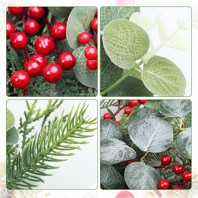 Spring Wreaths for Front Door,Boxwood Wreaths for Indoor and Outdoor Wedding Decorations,Spring Wreath with Pine Cones and Leaves,Berries,Eucalyptus Leaves for Home Decor