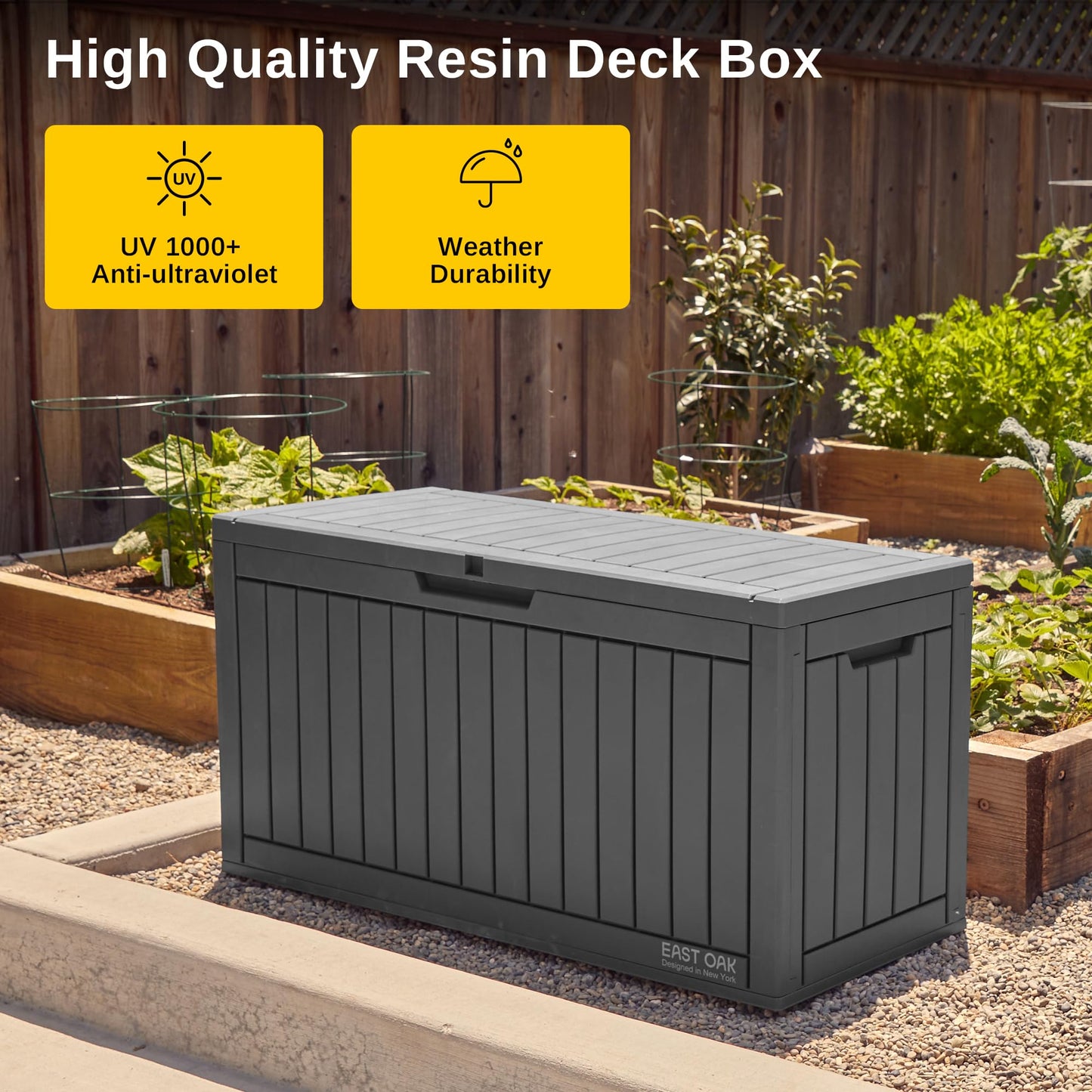 EAST OAK Outdoor Storage Box, 60 Gallon Deck Box Indoor and Outdoor Use, Black