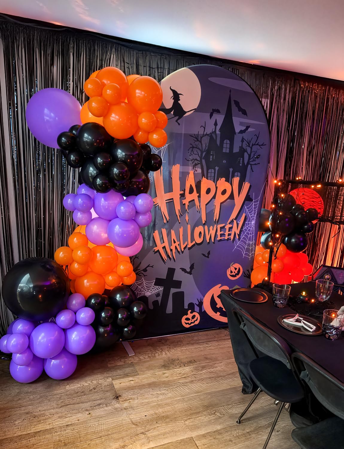 Adeyoo Halloween Balloon Garland Arch Kit - 150Pcs Black Orange Purple Balloons with Eyeball, Confetti Balloons Scary Halloween Party Balloons for Birthday Party Decorations, Indoor/Outdoor