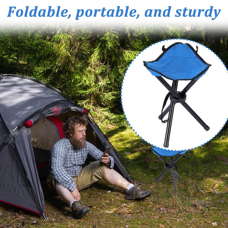 KKONHII Small Travel Folding Camping Stool,17 Inch Folding Outdoor Tripod Seats Blue Portable Camping Stool for Garden Planting Party Hiking Golf Mountaineering Picnic Beach
