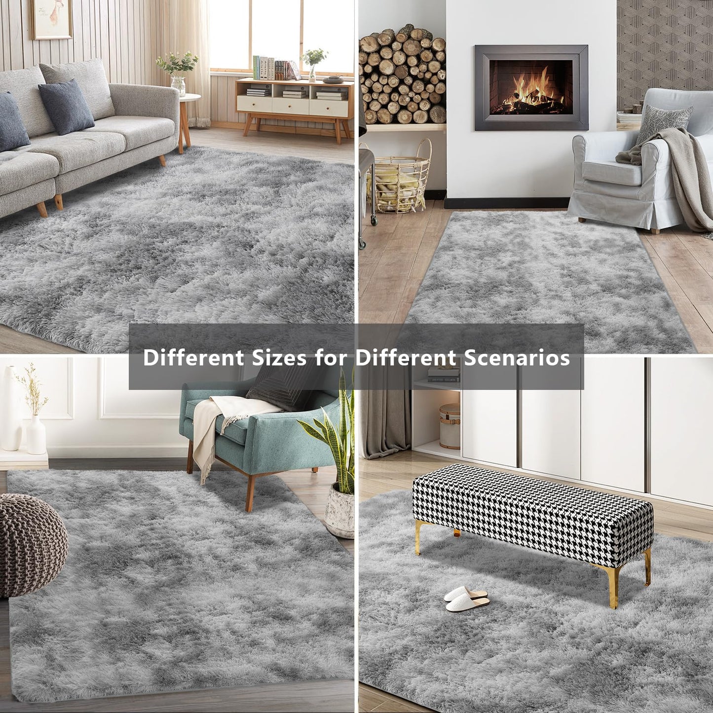 Shag Area Rugs for Bedroom Living Room,8X10 Ultra Soft Fluffy Area Rugs for Dorm, Indoor Carpet Nursery Rugs for Kids Girls Room Home Decor,Tie-Dye Grey