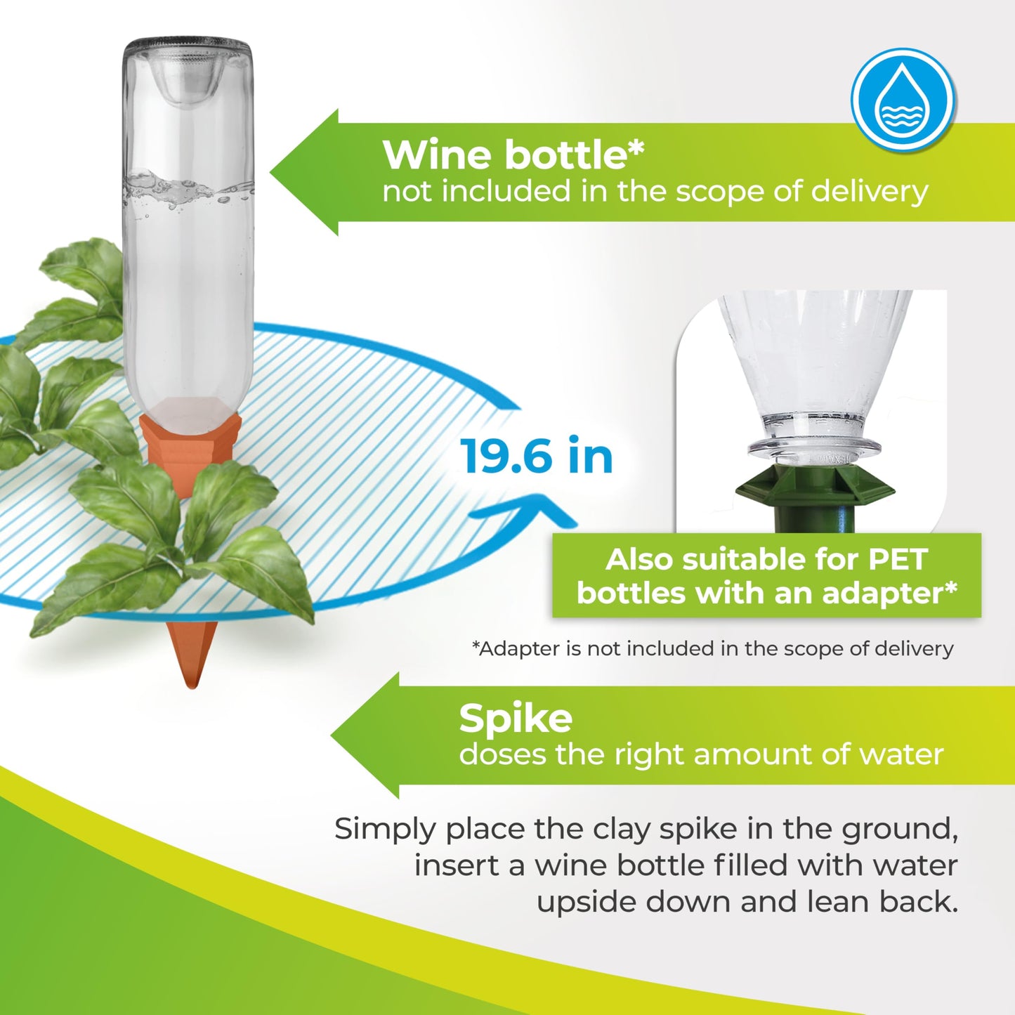 BioGreen Set of 4 Hydro Wine Watering System for Balcony and Pot Plants | Clay Watering Cones Suitable for Wine Bottles I Water Dispenser for Potted Plants | No Overwatering and Drying Out