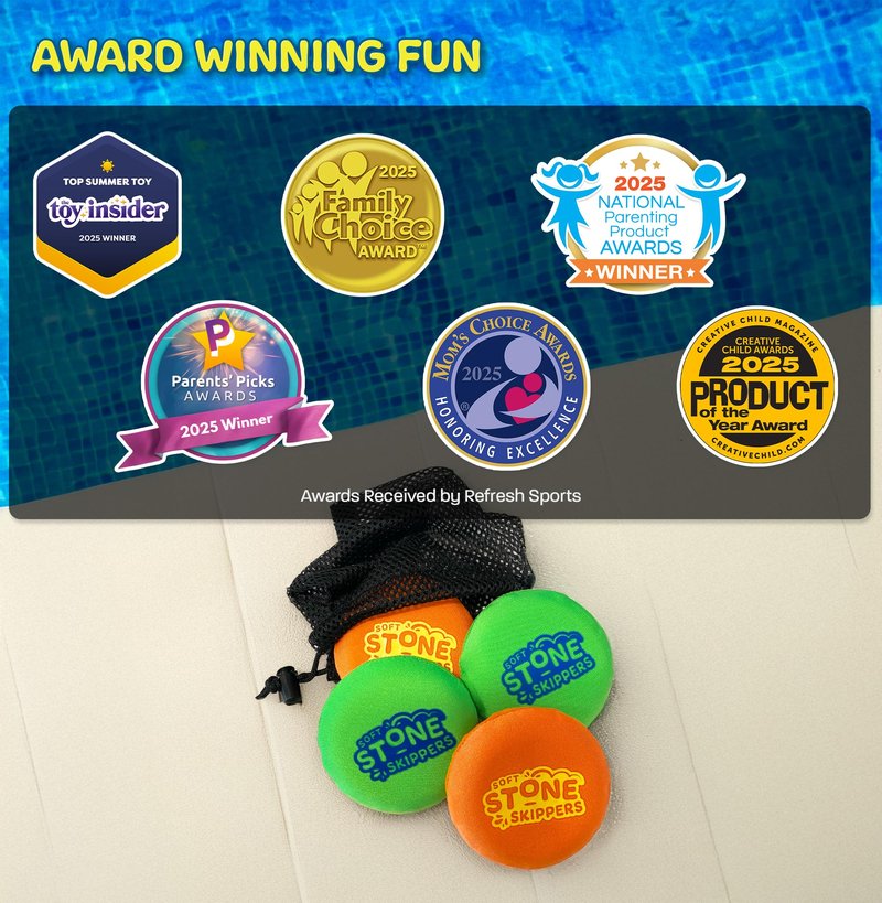 Soft Stone Skippers Game - Fun Pool Toys for Kids All Ages - 4 Pack Water Skipping Discs Set - Beach Games Summer Beach Gifts for Boys & Girls Ages 3 4 5 6 7 8 9 10 11 + Year Old - Water Toys