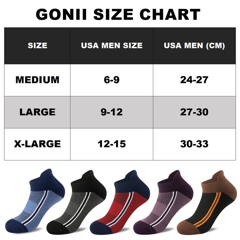 Gonii Men's Running Athletic Ankle Socks - Thick Cushioned Low Cut Socks (5 Pairs)