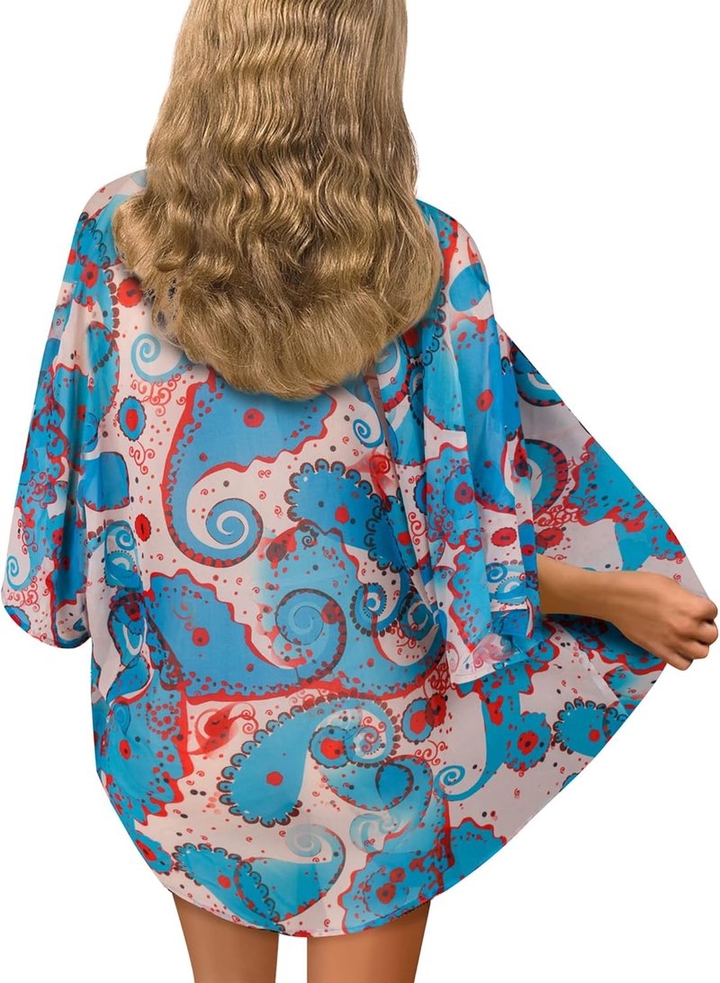Floral Kimono Cardigan for Women - Chiffon Beach Cover-Up | Loose Fit, Small