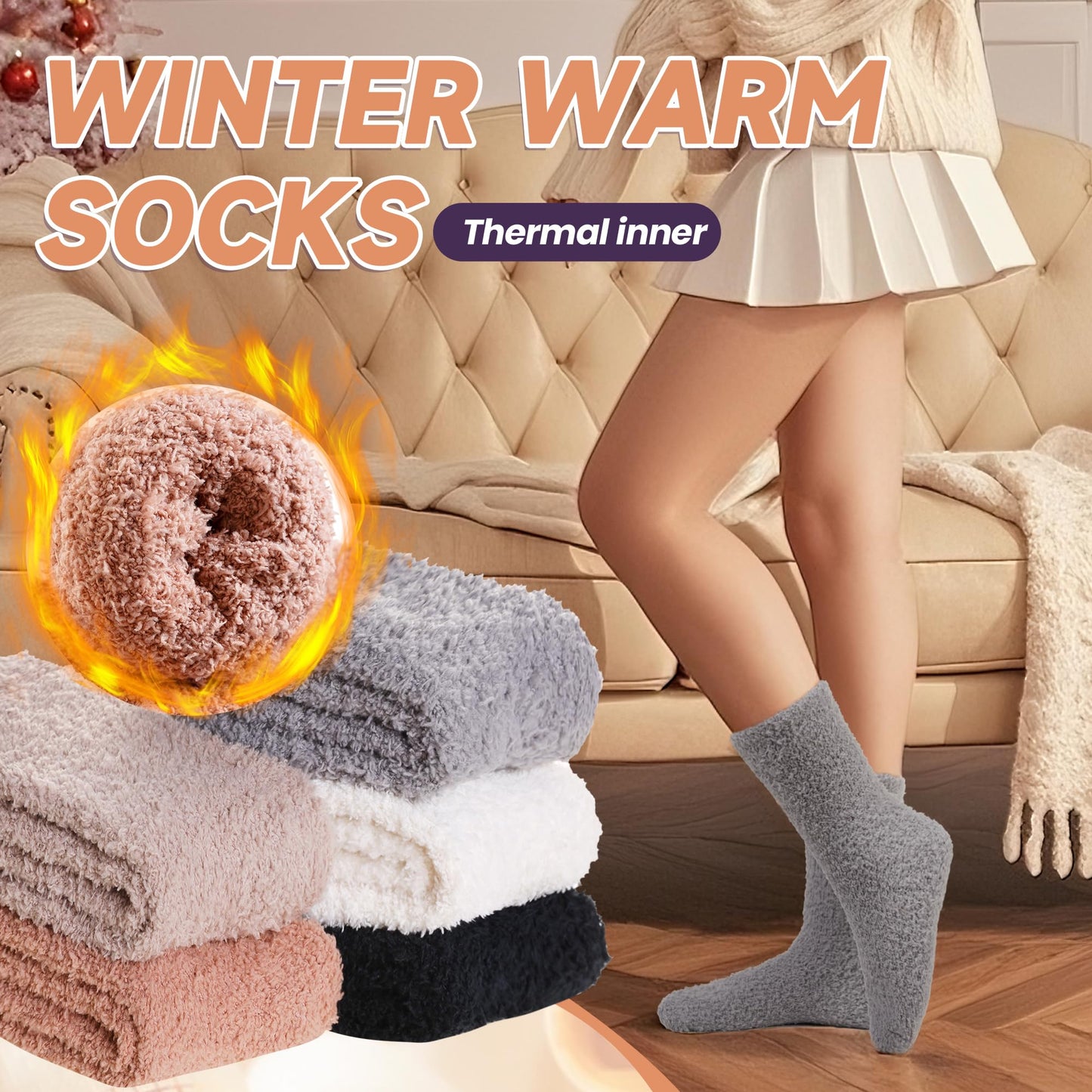 AMENLAN Women Fuzzy Slipper Socks Winter Microfiber Soft Cozy Plush Fluffy Socks Warm Comfy Thermal Home Sleeping Socks (Black/White/Grey/Khaki/Brown)