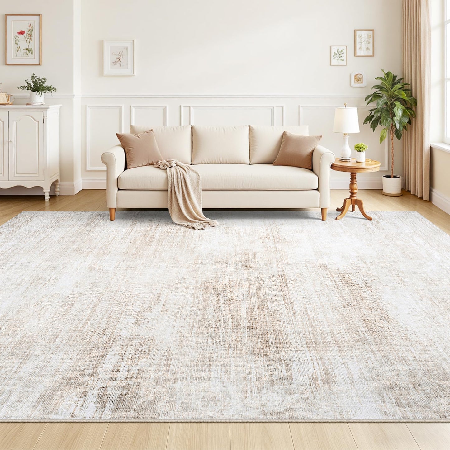 Tosuoka 8x10 Area Rugs for Living Room Bedroom, Washable Rug Beige Abstract Soft Rugs Modern Neutral Non-Slip Large Rug Low Pile Indoor Carpet for Nursery Dining Room Home Office