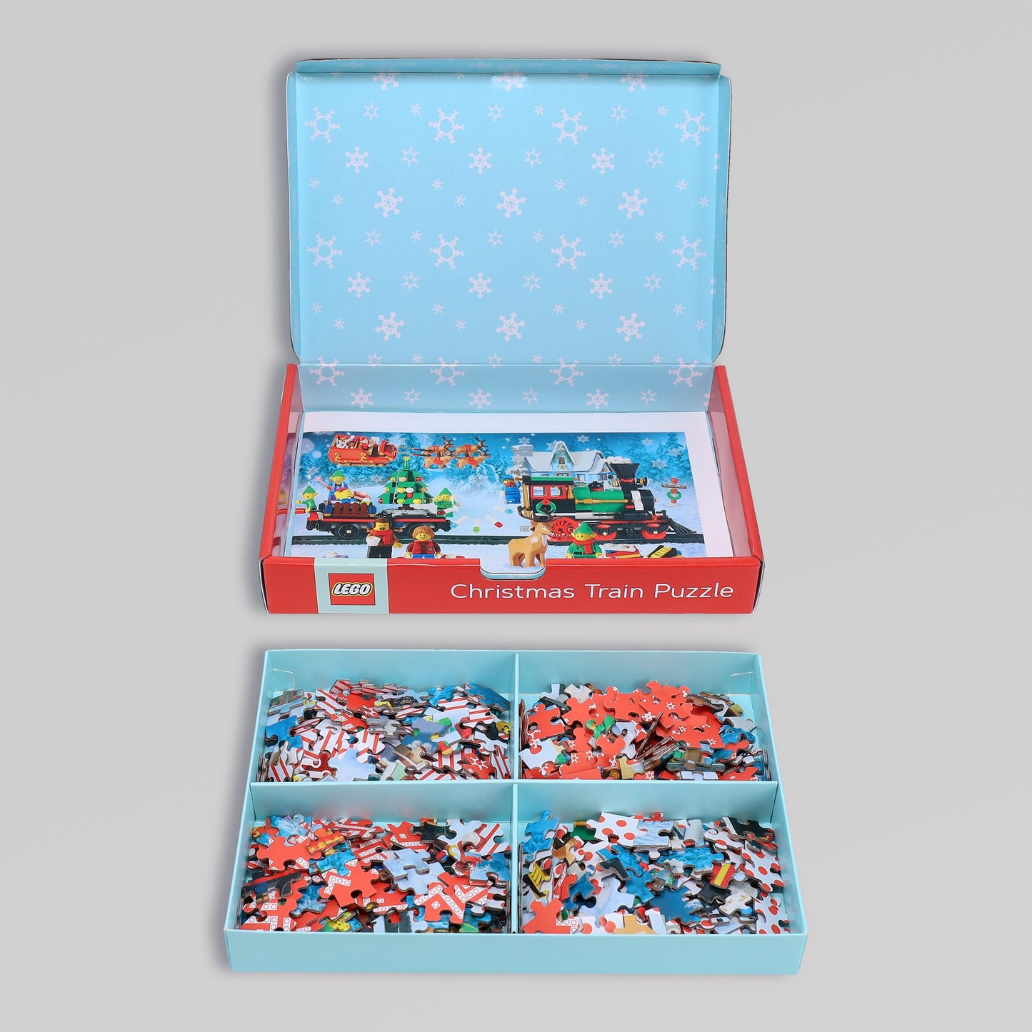 Lego Christmas Train Puzzle | Four Connecting 100-Piece Jigsaw Puzzles