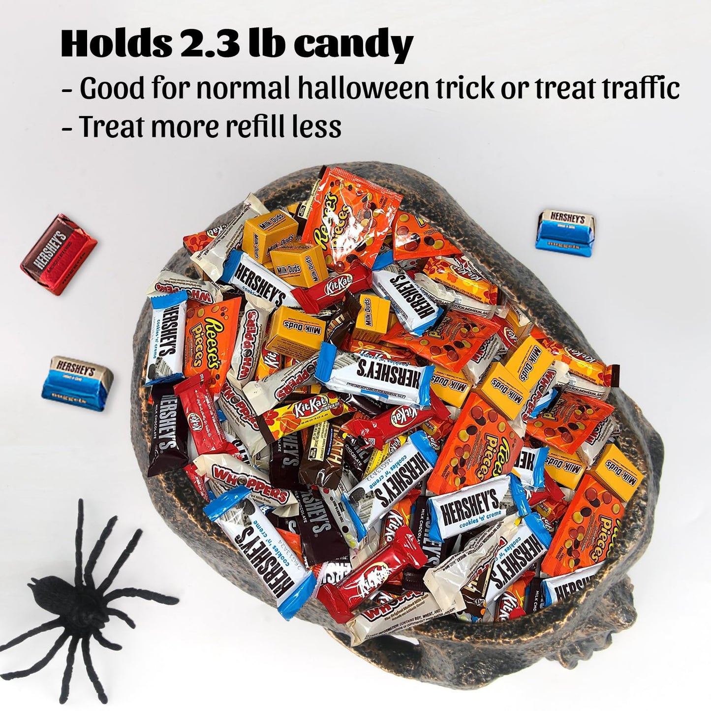 GameXcel Halloween Skull Candy Dish - Large Skull Candy Bowl for Trick or Treat - Skeleton Head Treat Container Planter or Desktop Halloween Decor - Bronze Resin