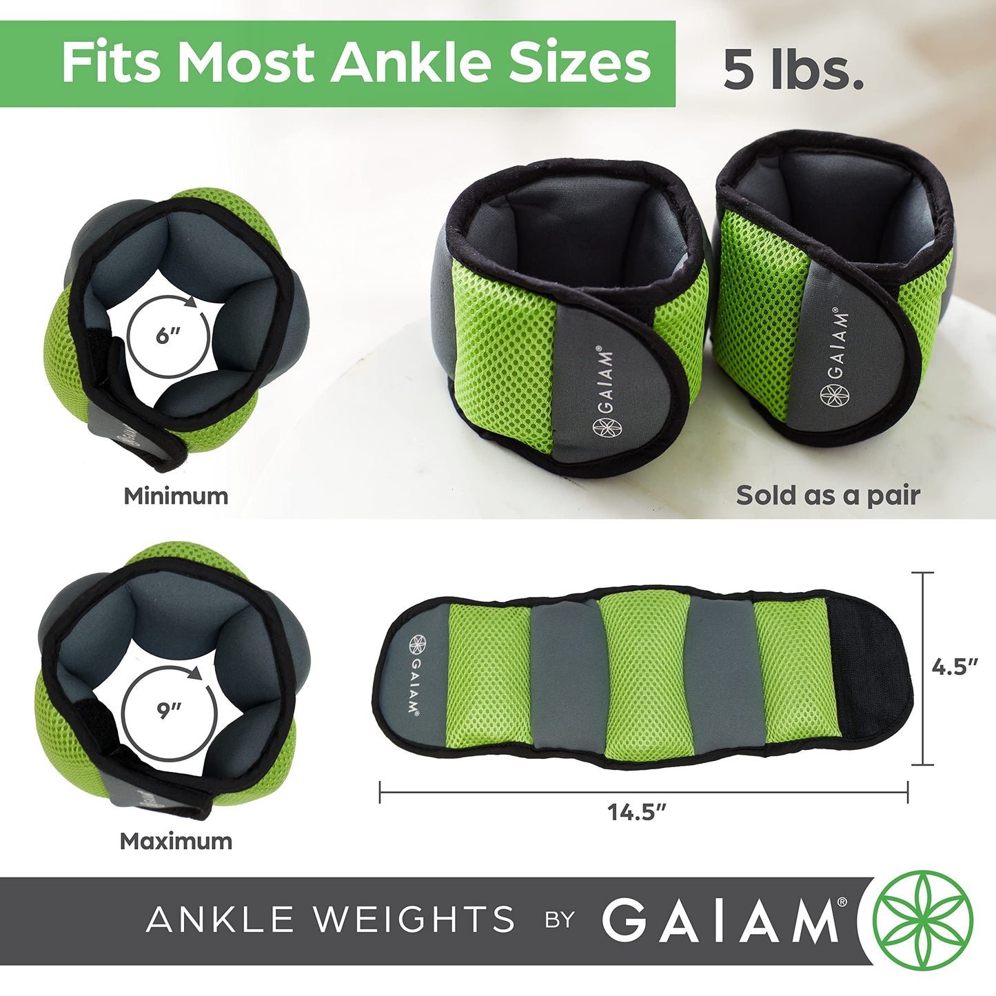 Gaiam Wrist and Ankle Weights, Wearable Bracelet to Strengthen, Tone & Sculpt, Adjustable Ankle Weights for Women & Men for Yoga, Dance, Pilates, Barre, Cardio, Home & Gym Use