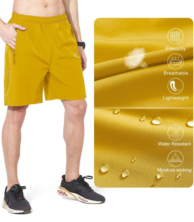 NORTHYARD Men's Athletic Running Shorts Gym Workout 7"/9"/5" Quick Dry Lightweight Sports Basketball Tennis 3 Zipper Pockets Yellow M