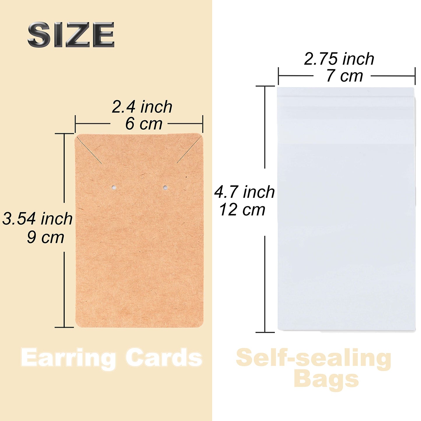 Earring Display Cards with 100 Pcs Earring Holder Cards 200 Pcs Earring Backs and 100 Jewelry Packaging for Earrings Necklace Jewelry Bags 3.5x2.4 Inches (Brown)