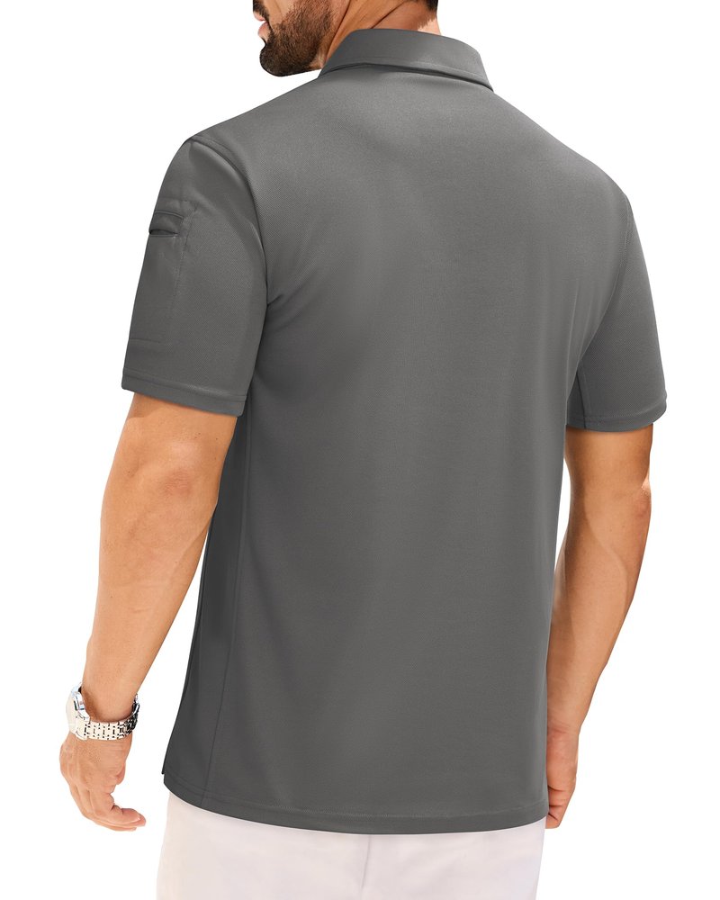 Alimens & Gentle Tactical Polo Shirts for Men Short Sleeve Performance Stretch Golf Shirt Quick Dry Work Sport Casual Tops M Grey