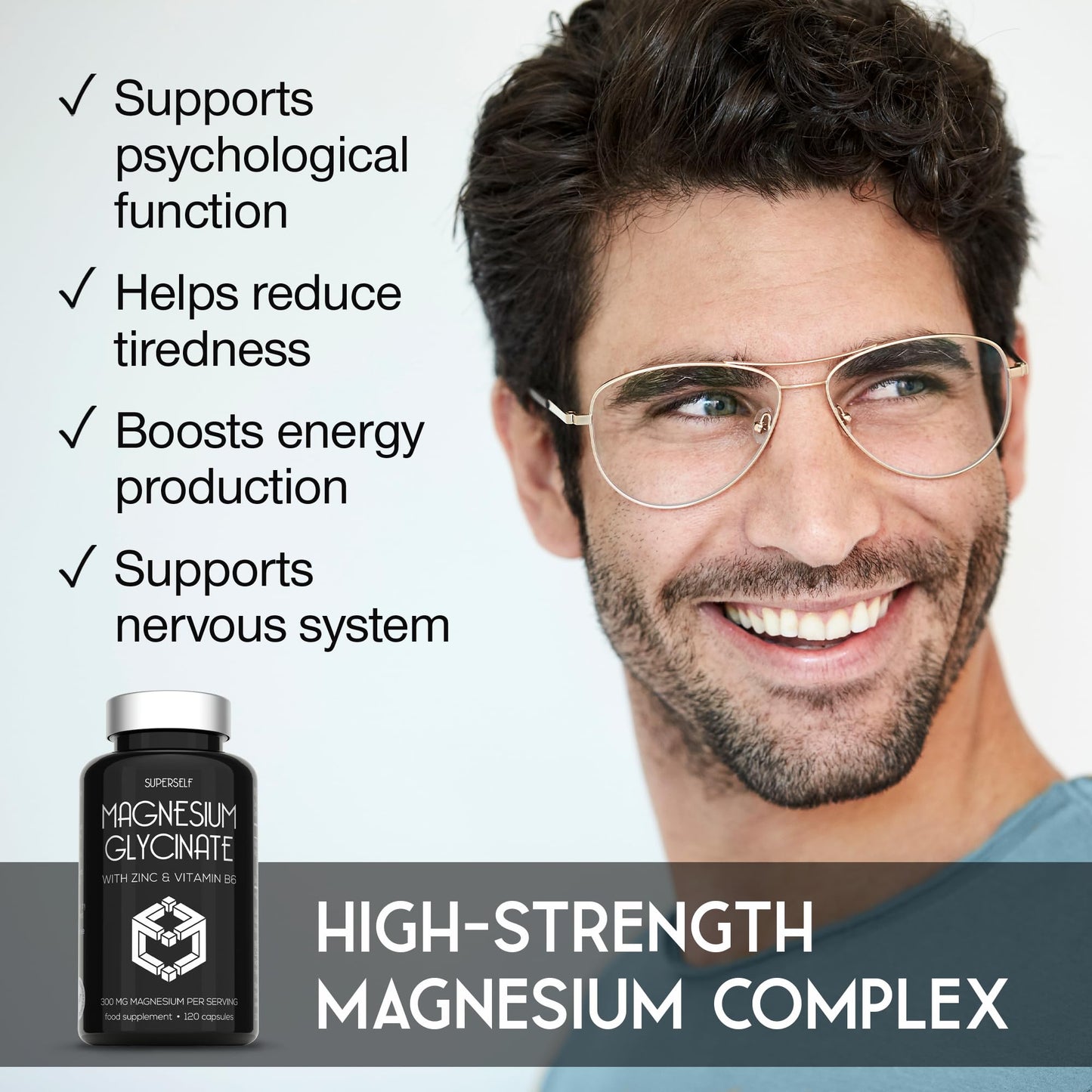 Magnesium Glycinate Supplement - 1500mg Magnesium Bisglycinate Capsules with Zinc & Vitamin B6-120 Tablets High Strength Complex - 300mg Chelated Supplement with Zinc - Advanced Absorption - UK Made