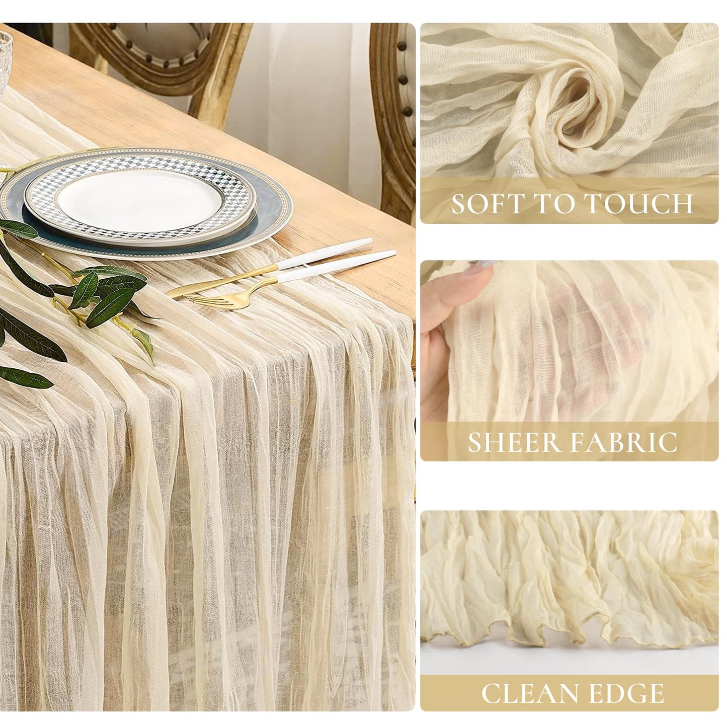 10ft Cream Beige Cheese Cloth Table Runner, 35x120 Inches Ivory Gauze Table Runner Rustic Cream Cheesecloth Table Runner Bulk for Wedding Bridal Shower Decoration, Boho Table Decor