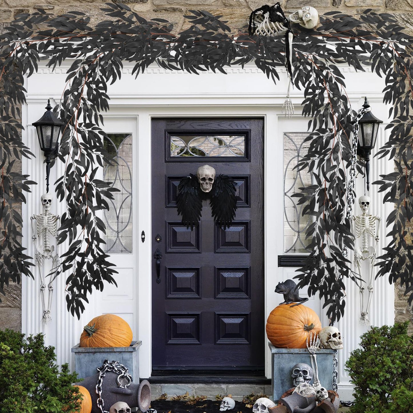 RECUTMS Artificial Hanging Willow Leaves Vine Twigs 2Pcs 5.7Ft Halloween Black Leave Garland Fake Silk Willow leaf Ivy Faux Greenery Plant for Indoor Outdoor Jungle Birthday Fall Christmas Party Decor