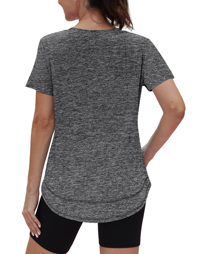 Workout Tops for Women Spring Summer Short Sleeve Golf Outfits Gym Essentials Activewear Running Shirts Grey S