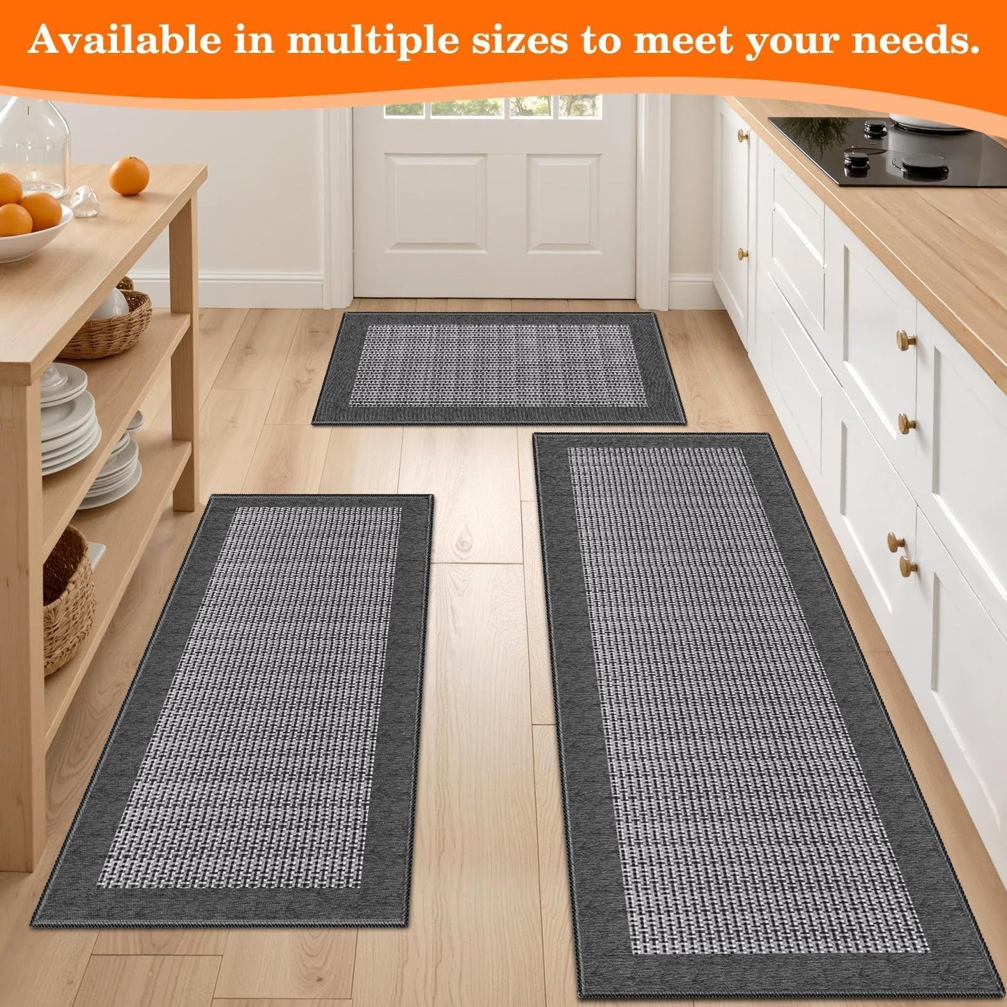 StepRite Kitchen Rugs, Kitchen Mat for Floor, 32"x20" Non-Slip Machine-Washable Commercial Floor Mat, Absorbent Heavy-Duty Rug for Office & Home, Sink Standing Mat, Entryway Carpet, Door Mat, Grey