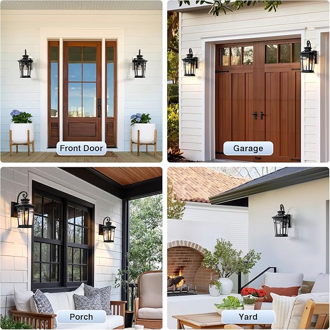 Large 9'' Outdoor Porch Light Wall Mount, Black Outdoor Wall Lantern Dusk to Dawn, Waterproof Exterior Light Fixture with Beveled Glass, Exterior Sconce Light for House, Coach Lights for Garage