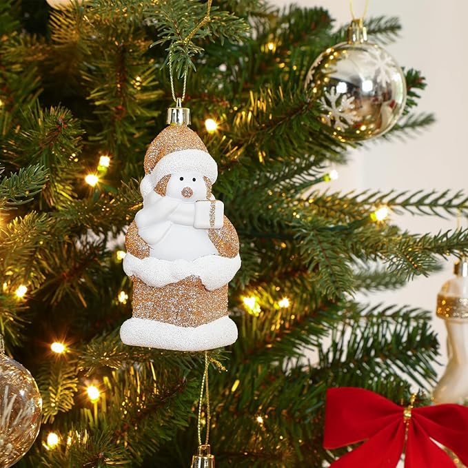 Alupssuc 112pcs Christmas Balls Ornaments Set, Shatterproof Plastic Baubles Christmas Penguin, Polar Bear for Xmas Tree Holiday Wedding Party Decorations with Hanging Strings, Gold and White